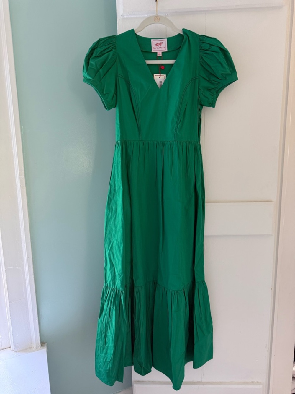NWT Banjanan Green Puff-Sleeve Maxi Dress
